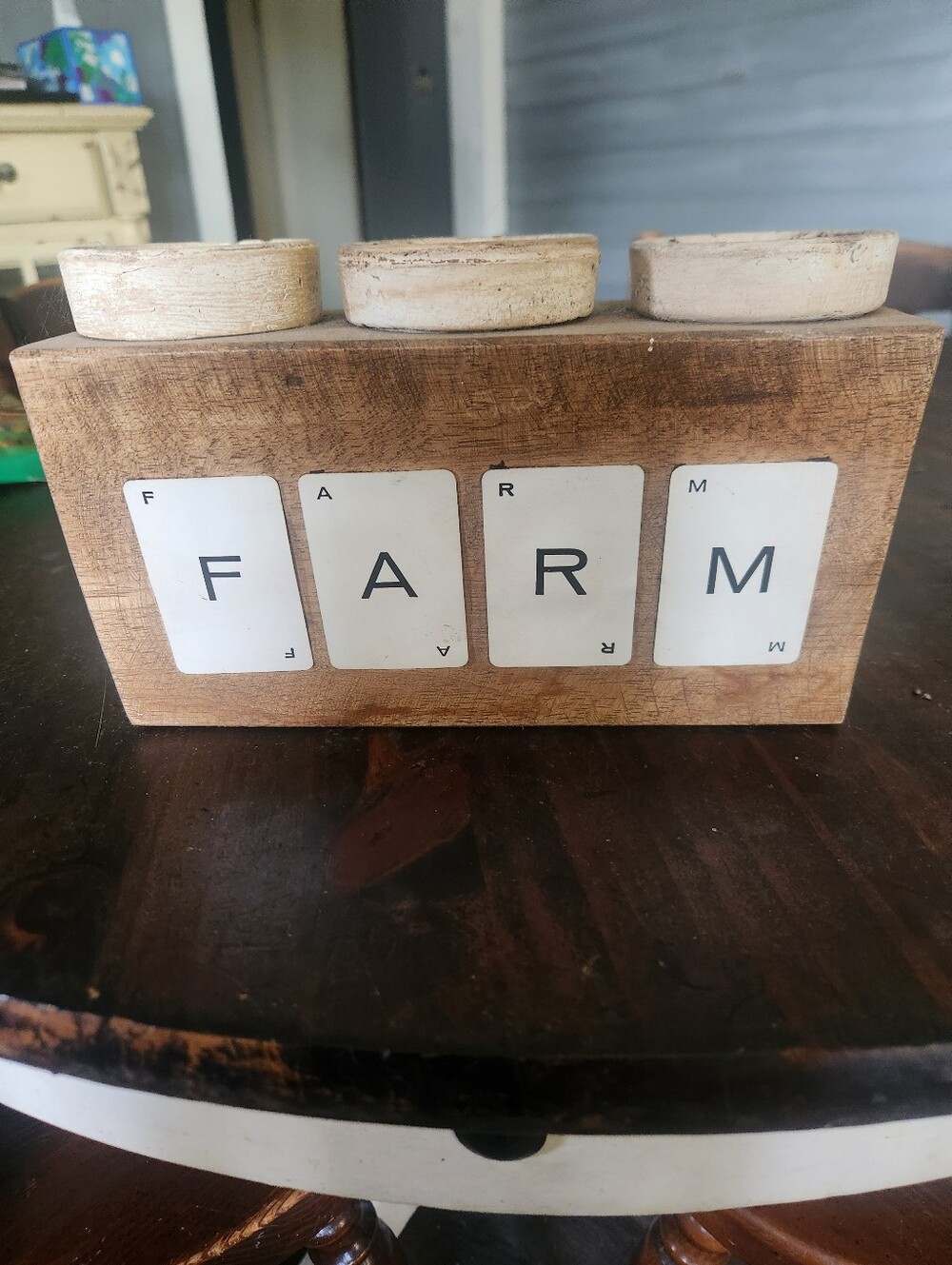 Rustic Wooden FARM Succulent Holder - Neutral Tones